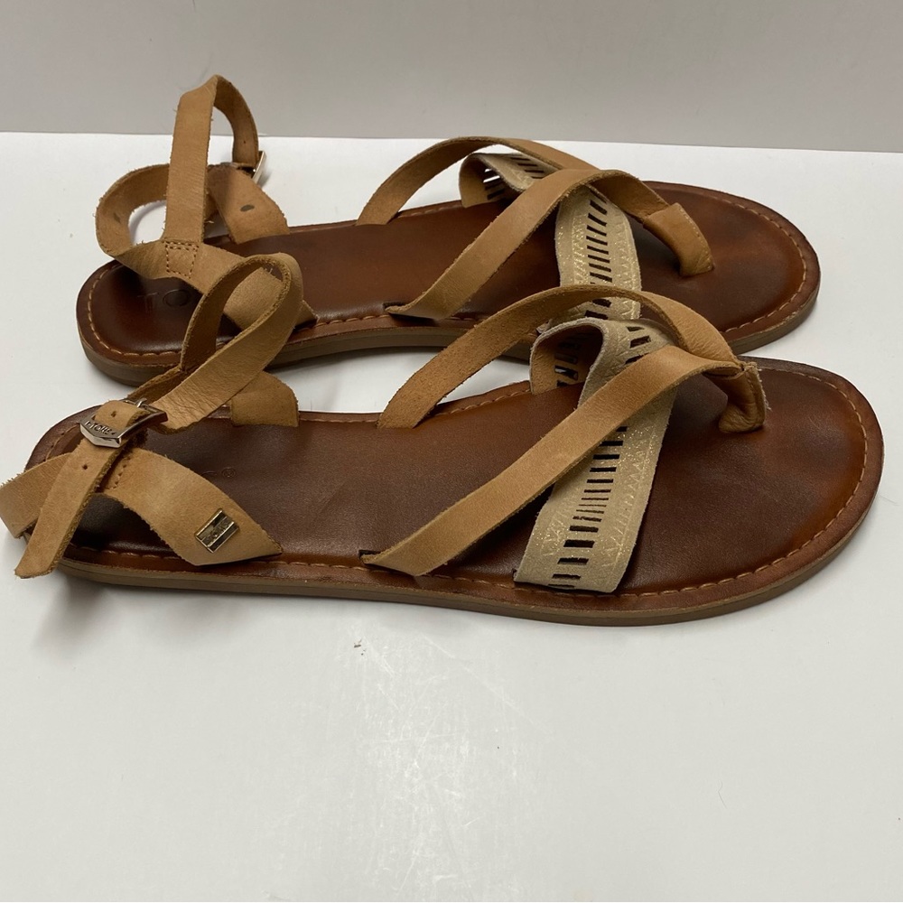 Toms Sandstorm Tan Gold Metallic Sandals Shoes Sz 8